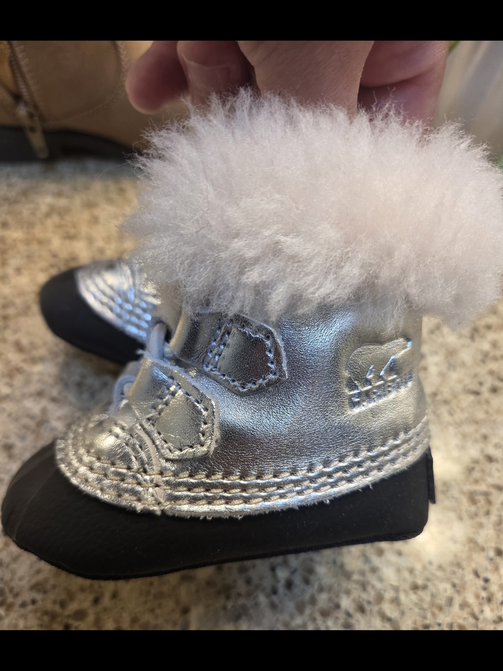 Kids Silver Faux-Fur Lined Booties
